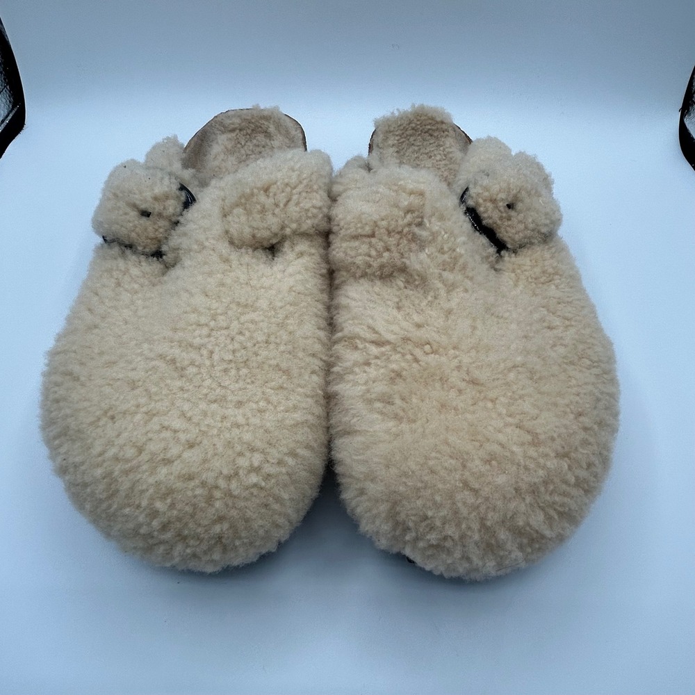Papillio‎ Birkenstock Boston Big Buckle Teddy Shearling Platform Clogs Beige 38 - Picture 2 of 8